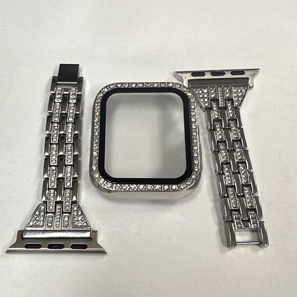 Bling Rhinestone Apple Watch Band & Protective Case Set - 40mm Silver - Picture 1 of 4